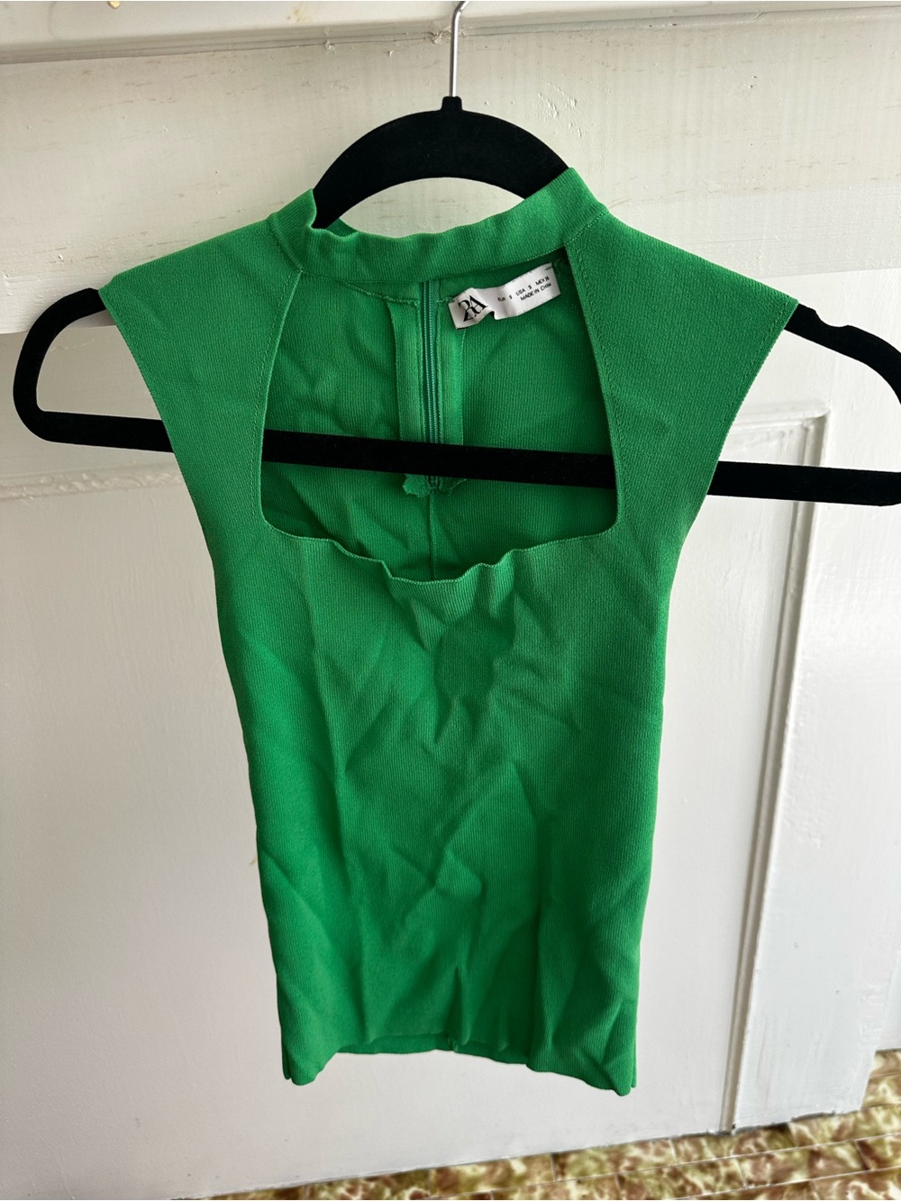 Zara Emerald Green Sleeveless Crop Top with Front Keyhole